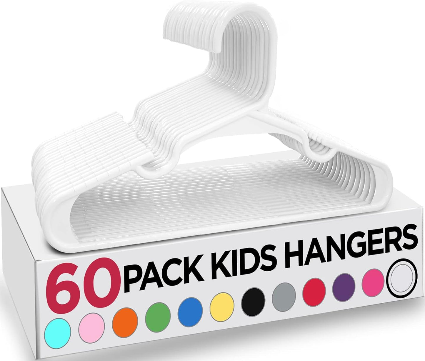 60 Pack Kids Hangers - 11.5 Inch Plastic Baby Hangers for Closet - Childrens Hanger for Clothes & Infant Hanger for Closet (White)