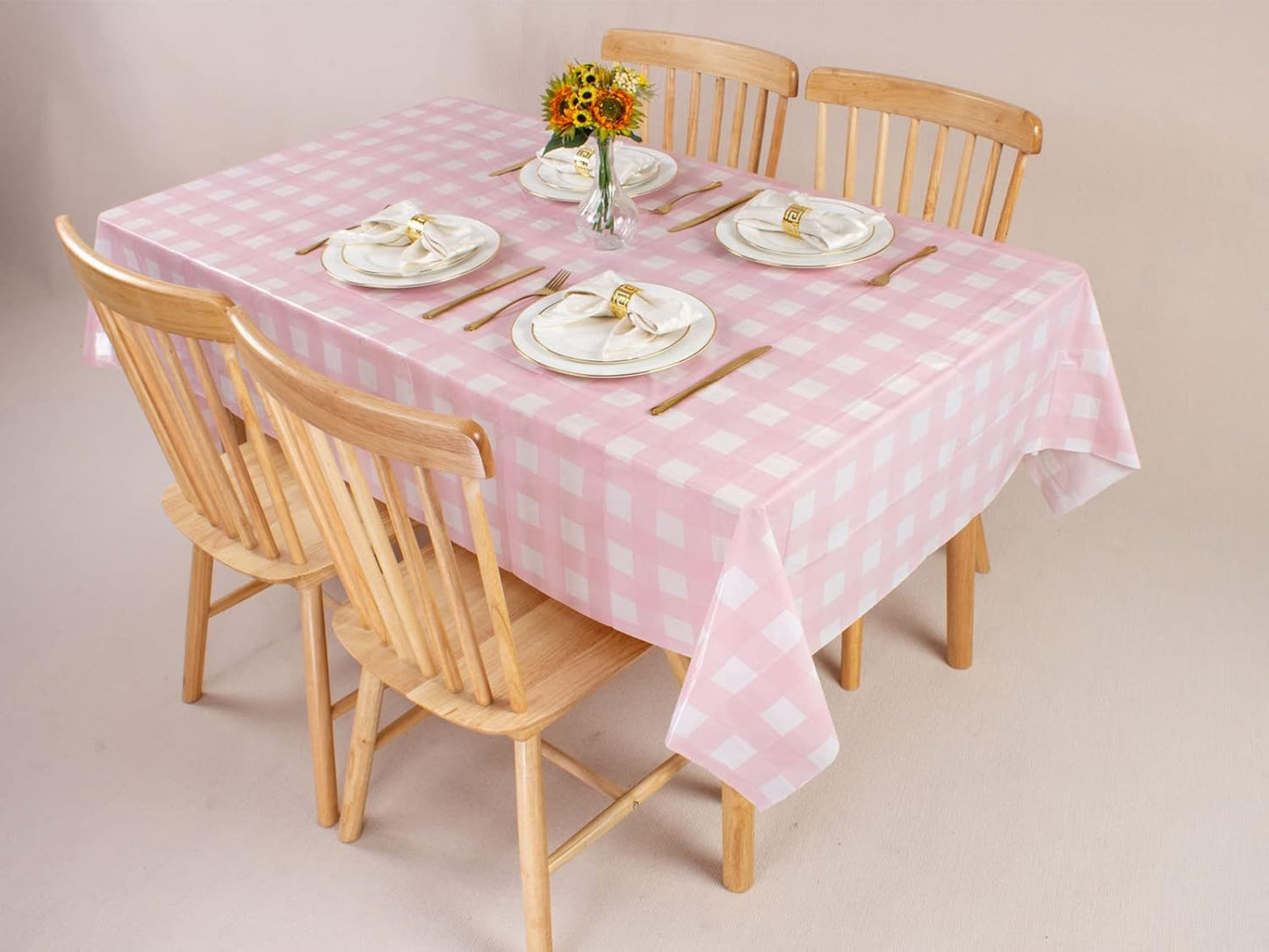 3 Packs Pink Gingham Tablecloth Pink and White Checkered Tablecloths 54 X 108 Inches Disposable Plastic Gingham Tablecovers Waterproof Rectangle Picnic Table Covers for Birthday Party Supplies