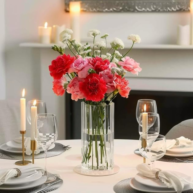 Glass Cylinder Vases, Bud Vase for Centerpieces, 8 Inch Tall Ribbed Vase Hurricane Floating Candle Holder, Decorative Flower Vases for Wedding Reception, Home Decor, Housewarming Gift (Clear)