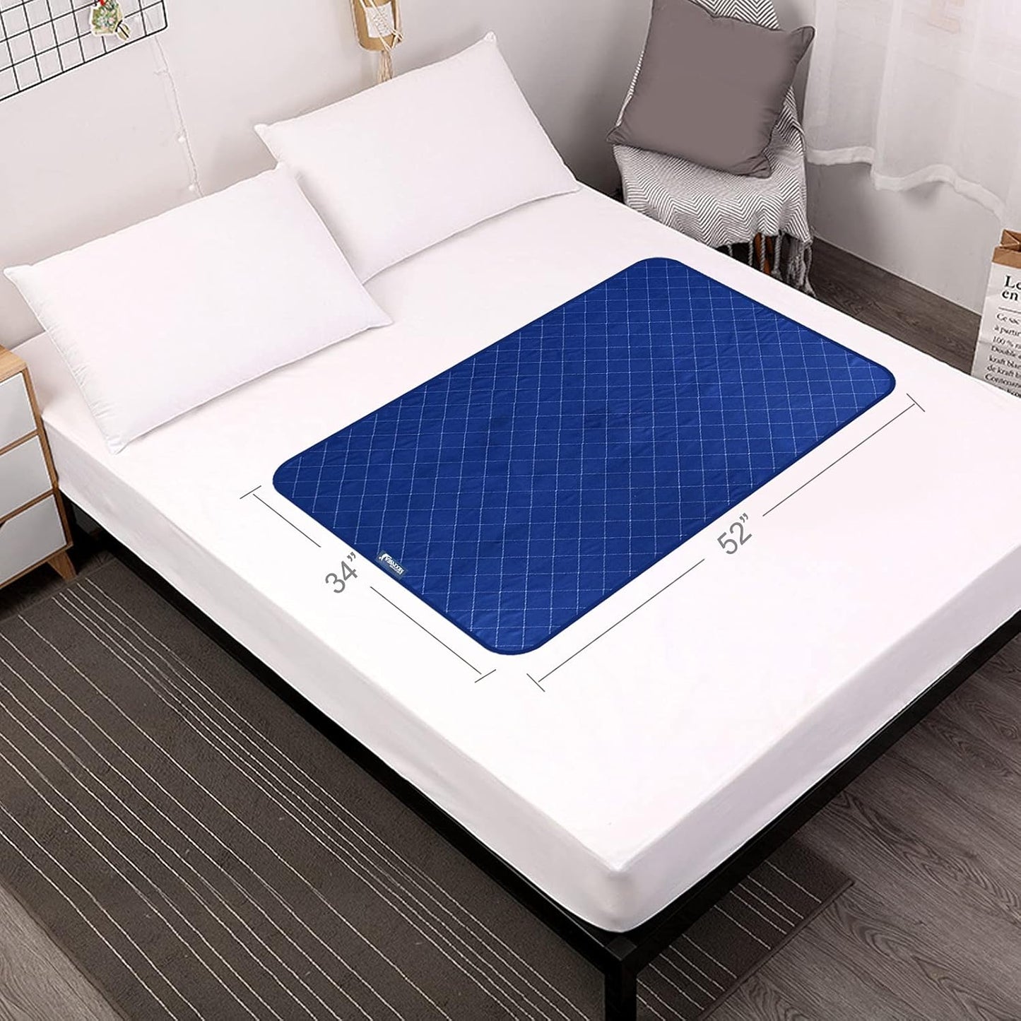 Waterproof Mattress Pad 34"X52", Incontinence Bed Pads Washable, Slip Resistant Washable Underpads, Absorbent Reusable Protector for Bedwetting, Children, Pets, Seniors, Navy
