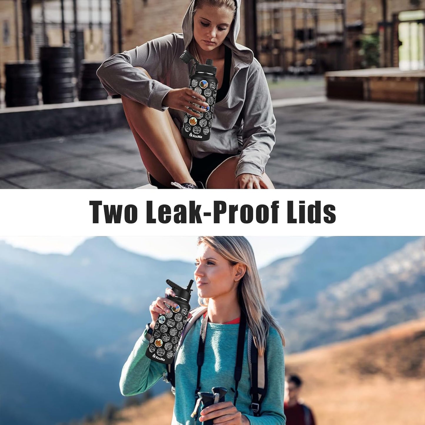 National Parks Water Bottle with Stickers,32 Oz Stainless Steel Insulated Water Bottle with Straw,2 Lids,Leak Proof Metal Water Cup for Hiking,Travel,Sports,Camping,Wide Mouth Bottle