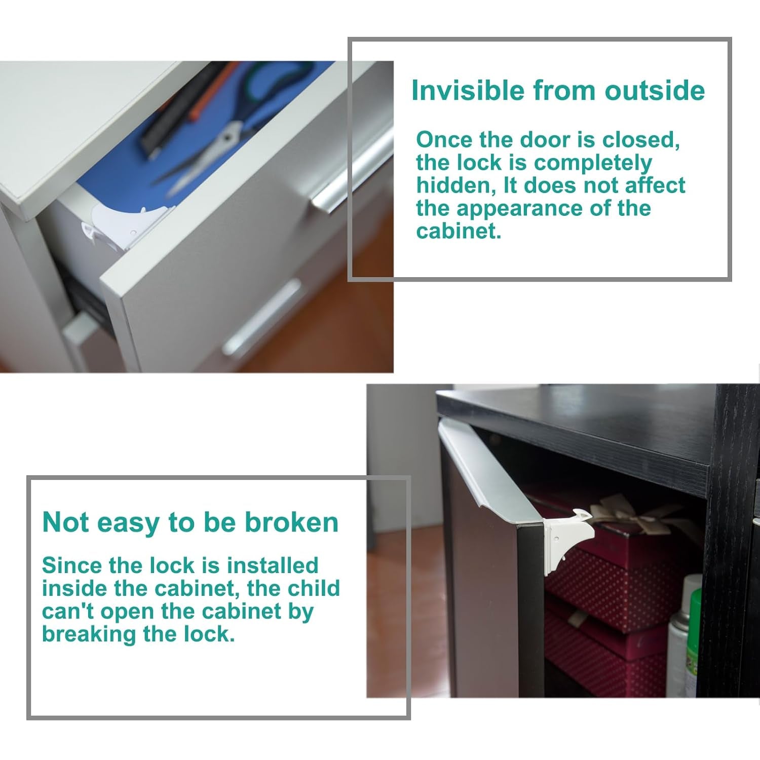 Magnetic Cabinet Locks Baby Proofing, Child Safety Magnet Drawer Lock (8 Locks + 2 Key), Safety First Adhesive Magnetic Locks for Cupboard and Pantry Door