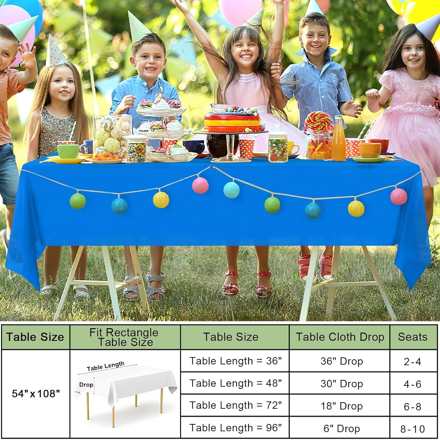 6 Packs Disposable Plastic Table Cloth, 54 X 108 Inch Waterproof Rectangle Tablecloth, Leakproof & Sturdy Decorative Table Covers for Picnic, Party and Outdoor, Blue