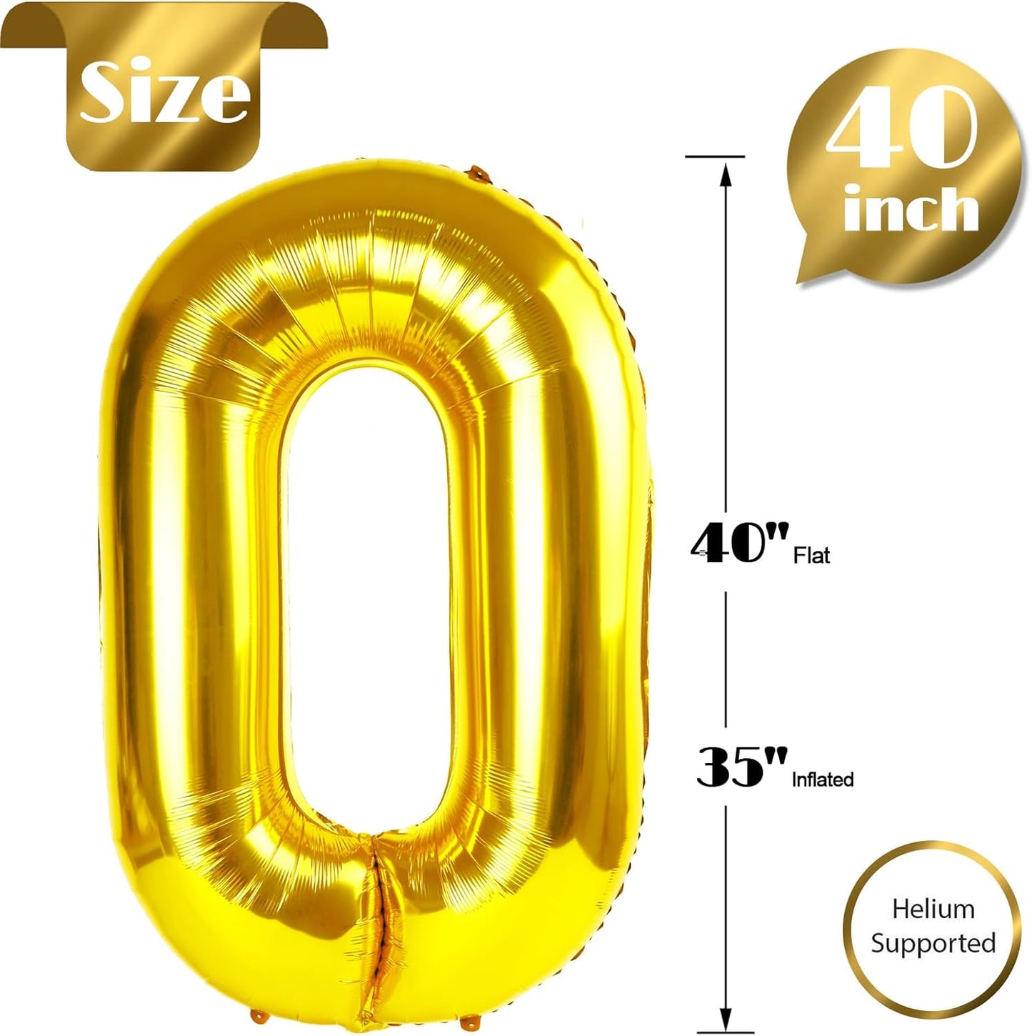 Gold Number Balloon 40 Inch, 0 Number Balloons, 10 20 30 40 50 Numbers Balloon Birthday Decorations, Gold Party Supplies for Women Men