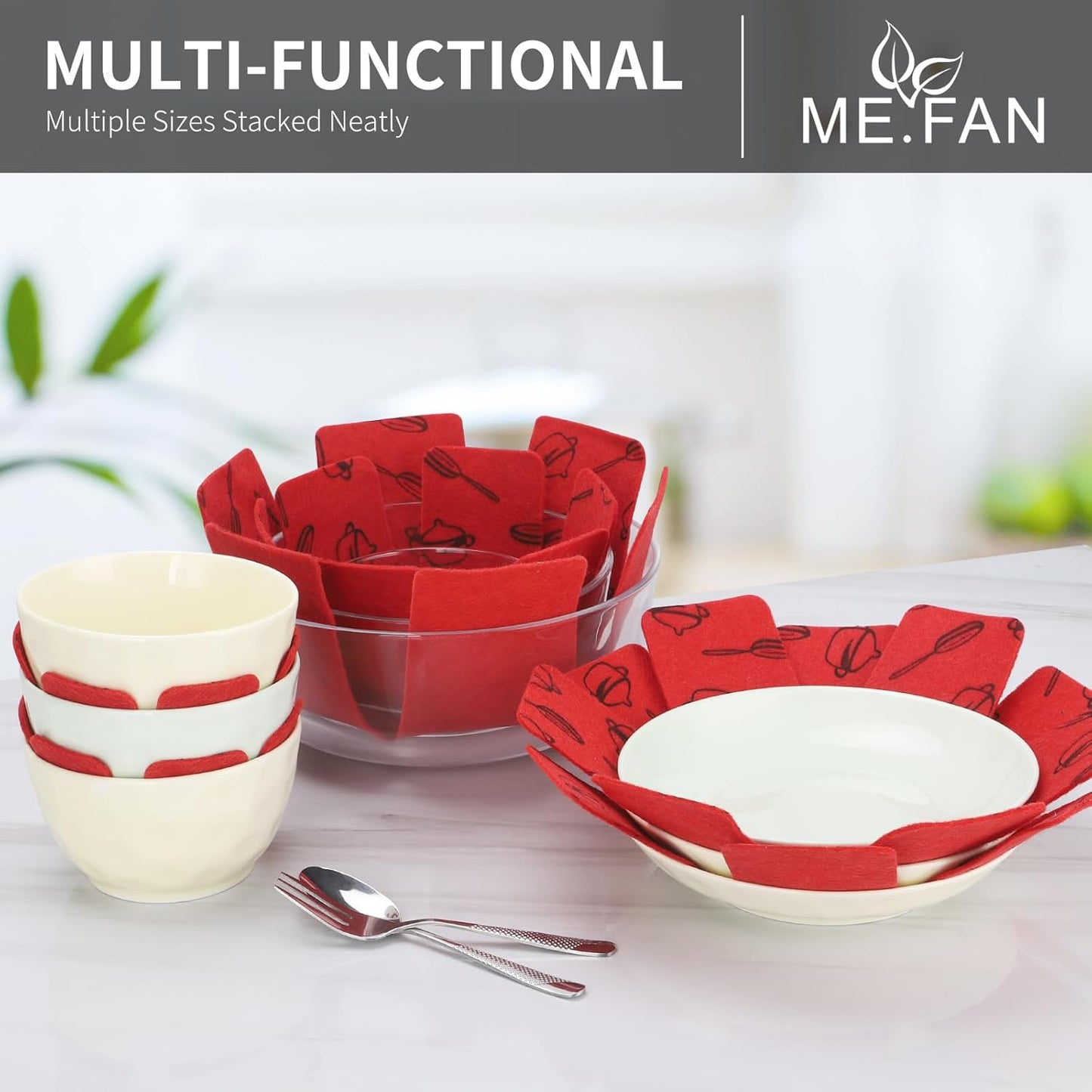 Pot and Pan Protectors, 6 Set (7.9" 11.8" 15"), Felt Cookware, Kitchenware Separators Protector for Stacking to Avoid Scratching Red