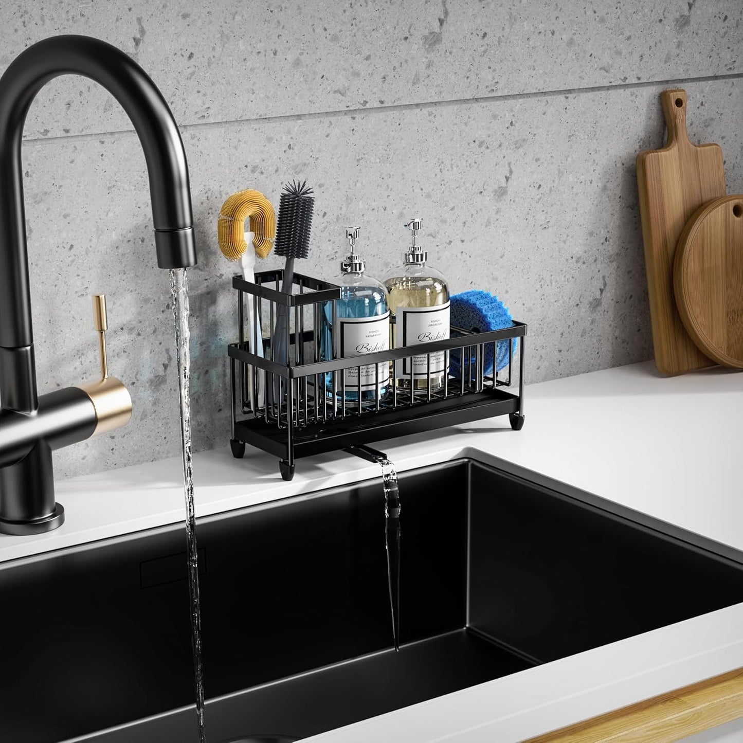 Extra Large Sponge Holder for Kitchen Sink Organizer Caddy, Dish Brush Scrubber Holder,Stainless Steel Sink Box Utensil Holder,Soap Dispenser Set Tray Counter Accessories & Storage Rack