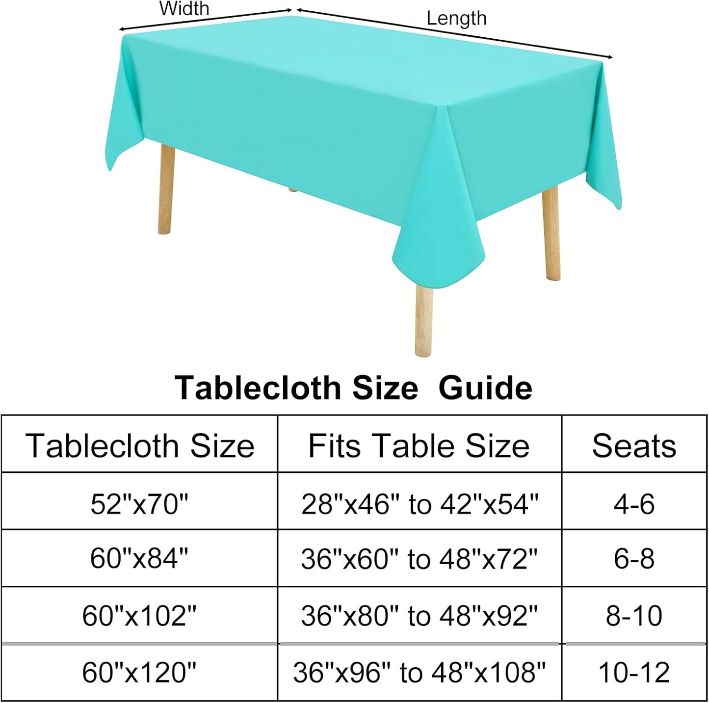 2 Pack Rectangle Vinyl Tablecloth, Waterproof Spillproof Plastic Flannel Backed Table Cloth, Wipe Clean Table Cover for Dining, Buffet Parties and Camping (Teal, 52" X 70")