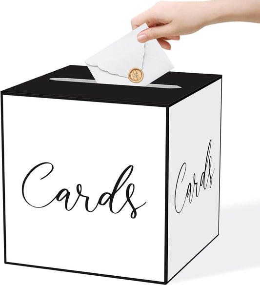 White and Black Card Box for Parties, Weddings, Birthdays, Bridal & Baby Showers, Anniversaries, Graduations & Retirements Party Decorations – Cards, Raffle, Wishes & Money Card Boxes