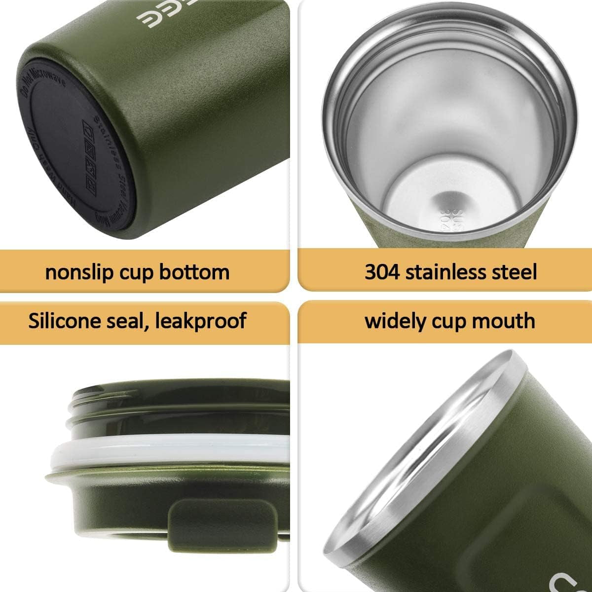 12 Oz Stainless Steel Vacuum Insulated Tumbler - Coffee Travel Mug Spill Proof with Lid - Coffee Cup for Keep Hot/Ice Coffee,Tea and Beer (Green)
