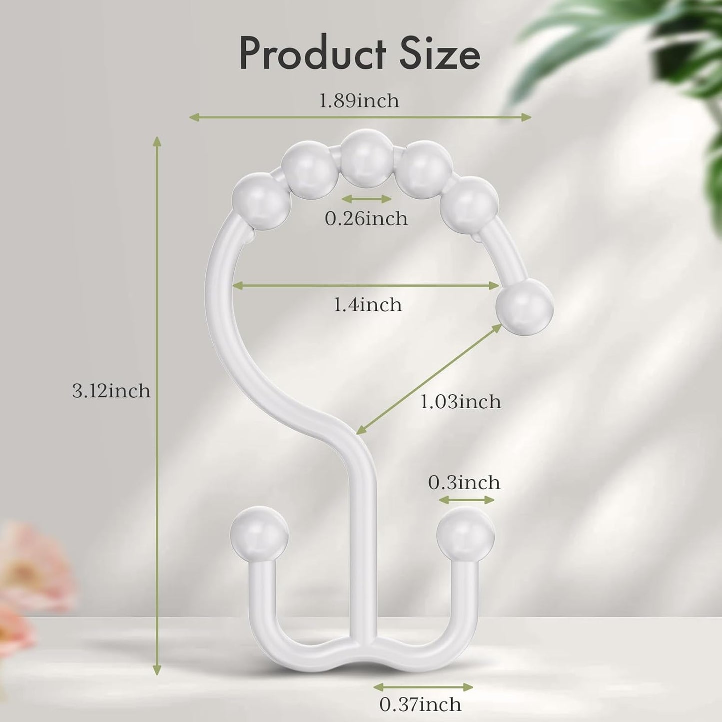 Plastic Shower Curtain Hooks, Shower Curtain Hooks Rings, Double Shower Curtain Hooks, Shower Hooks for Shower Curtain, White Shower Curtain Hooks for Curtain Liner Bathroom - 12 Pcs