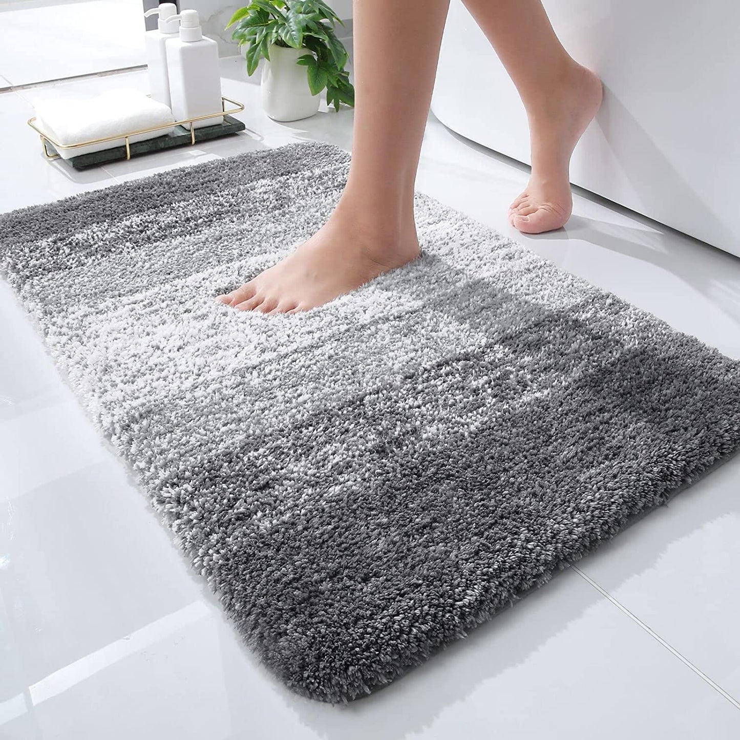 Ombre Bath Rug and Shower Curtain, Bath Rug Size 30X20 in Grey and Shower Curtain 72X72 in Black Grey, 2 Item Bundle