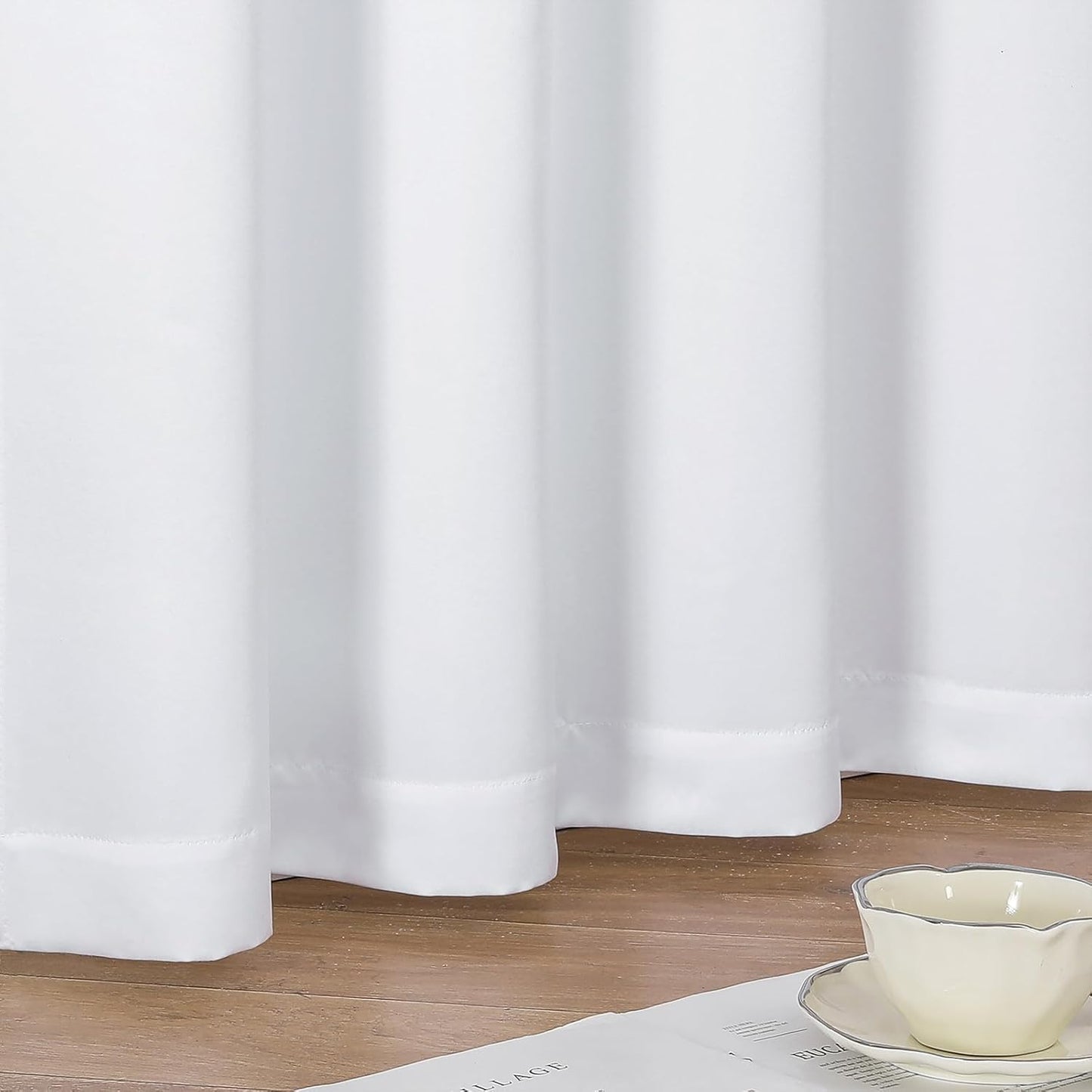 Heidi White Curtains for Living Room 63 Inch Length 2 Panels Set, Light Filtering Solid Curtains for Bedroom, Rod Pocket Window Drapes, 2 Pcs Each 40" W 63" L, White