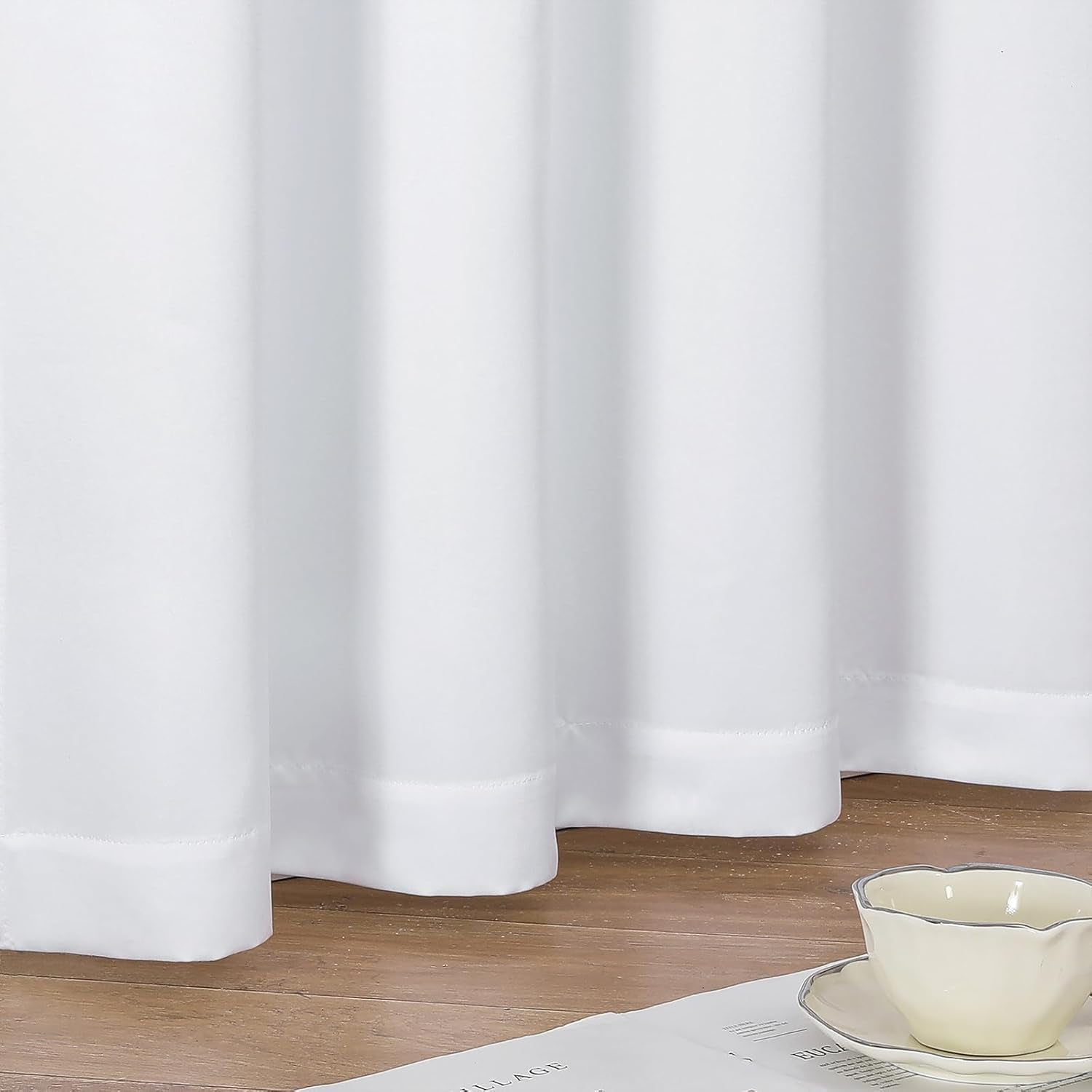 Heidi White Curtains for Living Room 63 Inch Length 2 Panels Set, Light Filtering Solid Curtains for Bedroom, Rod Pocket Window Drapes, 2 Pcs Each 40" W 63" L, White