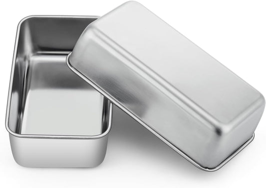 Loaf Pan Set, 9 X 5 Inch Bread Pans, Stainless Steel Loaf Toast Baking Pans for Bread Meatloaf Lasagna Cake, Healthy & Non Toxic, Oven & Dishwasher Safe,(Silver, 2Pcs)