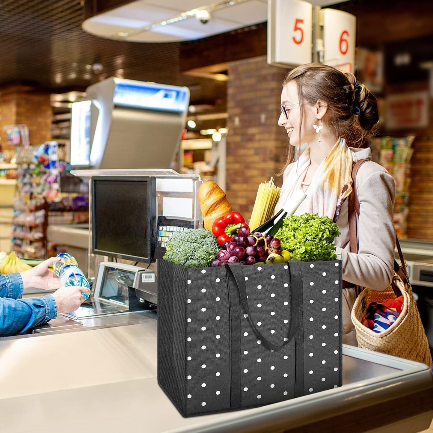 10 Pack Reusable Grocery Bags for Groceries 35L Large Capacity Heavy Duty Waterproof Tote Bags for Shopping and Picnic with Sturdy Handles