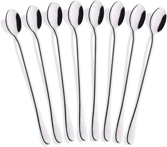 8-Piece 9-Inch Long Handle Iced Tea Spoon, Coffee Spoon, Ice Cream Spoons, Stainless Steel Cocktail Stirring Spoons