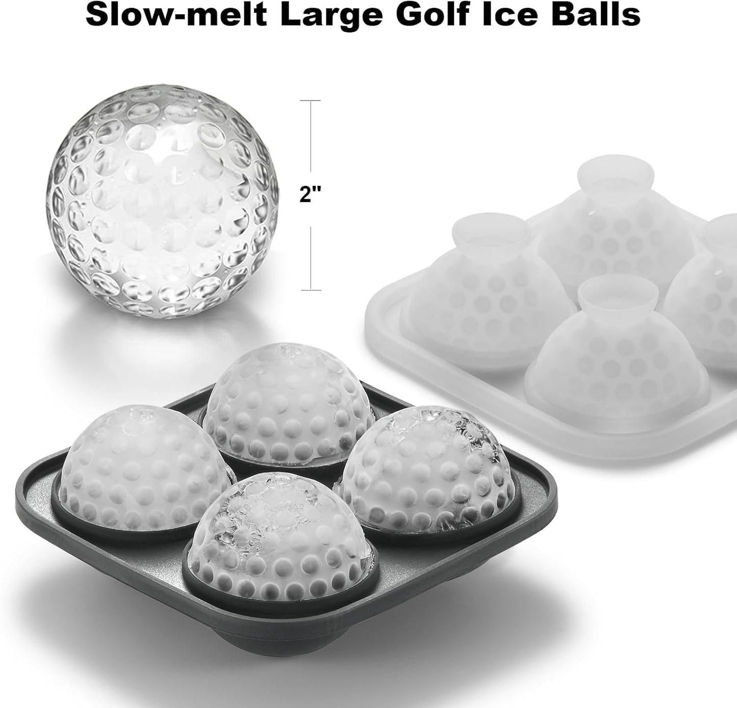 3D Golf Ice Cube Tray, Large Golf Silicone Fun Shapes Whiskey Ice Mold with Funnel for Cocktails, Bourbon,Brandy, Whiskey Gifts for Men Black