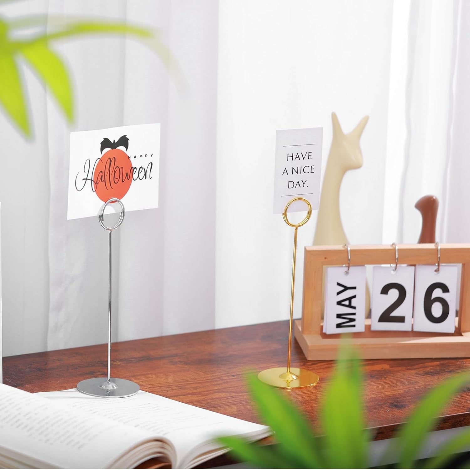 16 Pieces Table Card Holder 8 Inches Table Number Holders Place Steel Card Holders for Photos, Food Signs, Memo Notes, Weddings, Restaurants, Birthdays (Gold)