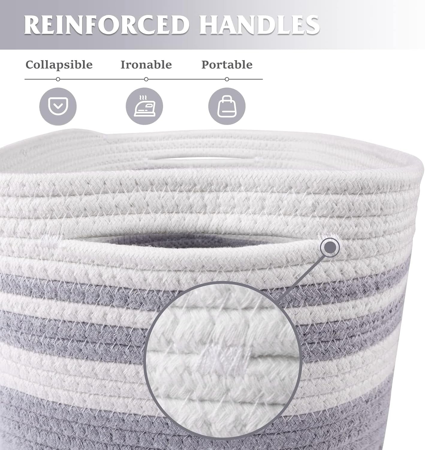 Storage Basket 3 Pack, Laundry, Blanket, Cotton Rope and Woven Baskets for Organizing, Toy Storage for Living Room, Laundry Room, Bedroom, Nursery, Grey