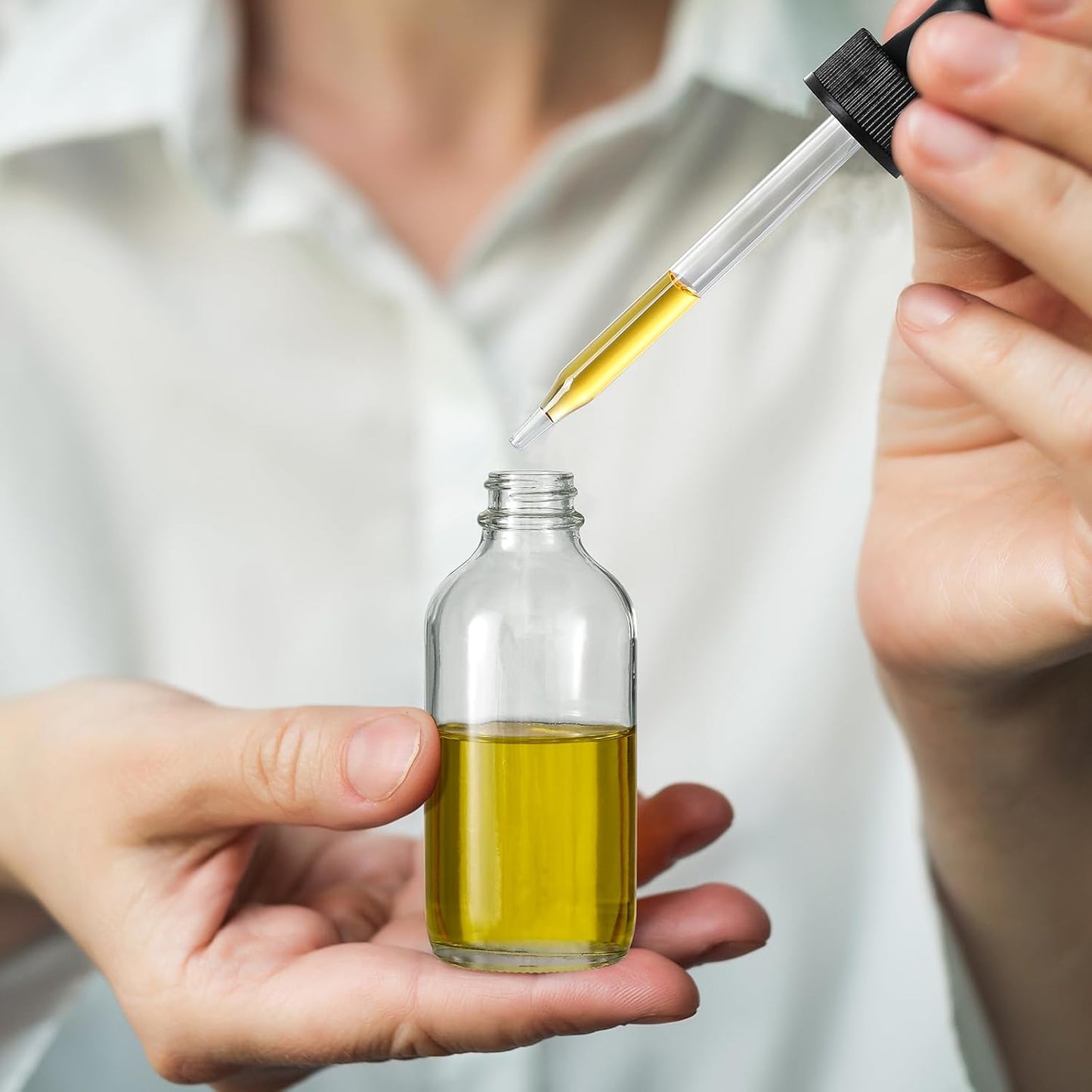 4 Pack, 4 Oz Dropper Bottles with 1 Funnel & 4 Labels - Essential Oils Bottles for Health, Personal Care & Beauty - 120Ml Thick Clear Glass Tincture Bottles with Eye Droppers, Leakproof