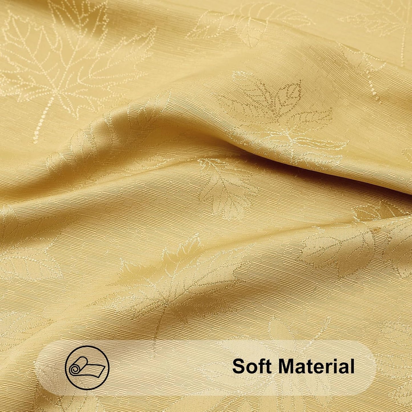 Rectangle Thanksgiving Tablecloth, 60X84 Inch Fall Waterproof Damask Table Cloth, Autumn Leaves Fabric Jacquard Table Covers for Harvest Parties, and Holiday Dinner, Gold