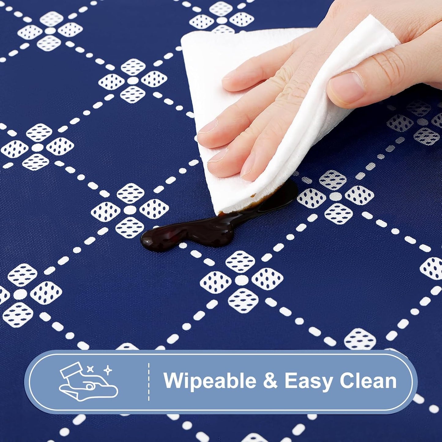 Rectangle Vinyl Table Cloth, Elastic Fitted Tablecloth with Flannel Backing, Waterproof Plastic Table Cover Fits 6 Foot Folding Tables for Camping, Indoor and Outdoor (Navy, 30" X 72")