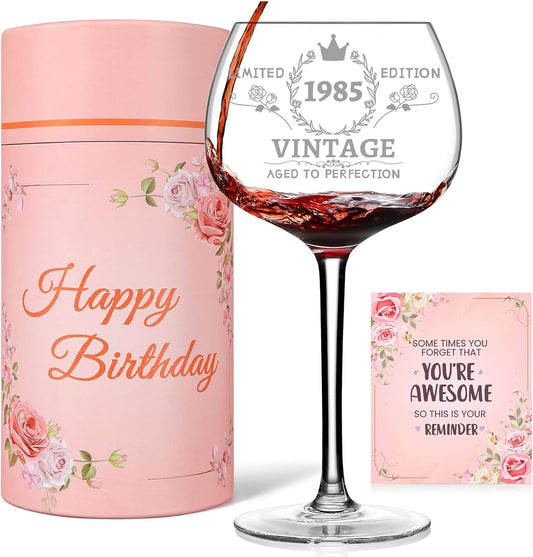 40Th Birthday Gifts for Her Wine Glass with Delicate Gift Box & Card - Funny 40Th Bday Gift Idea for Women, Friends, Sister, Mom, Wife, Daughter - 40 Years Old Party Decorations Supplies