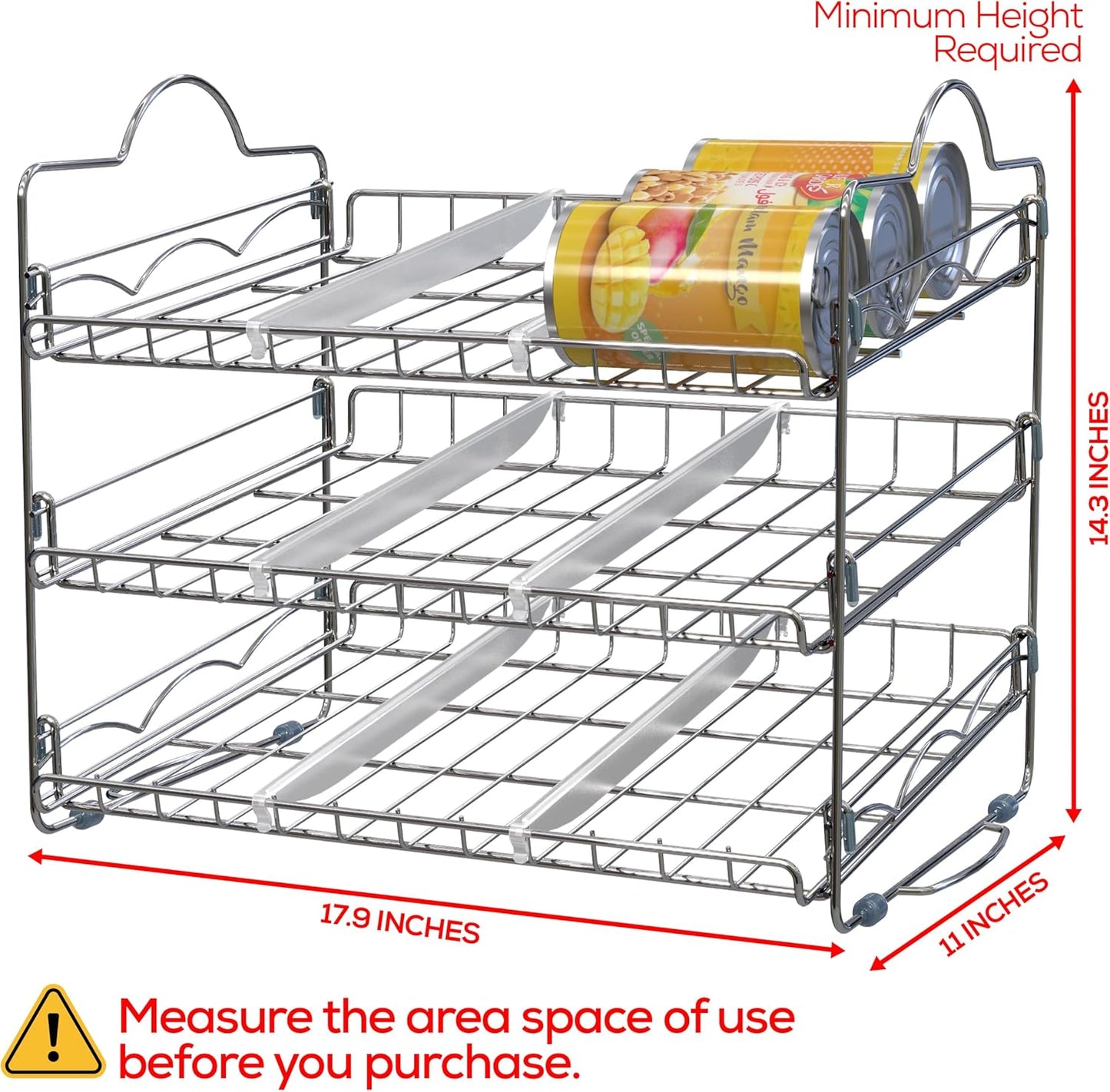 Storage Can Rack Organizer, Stackable Can Organizer Holds Upto 36 Cans for Kitchen Cabinet or Pantry (Chrome)