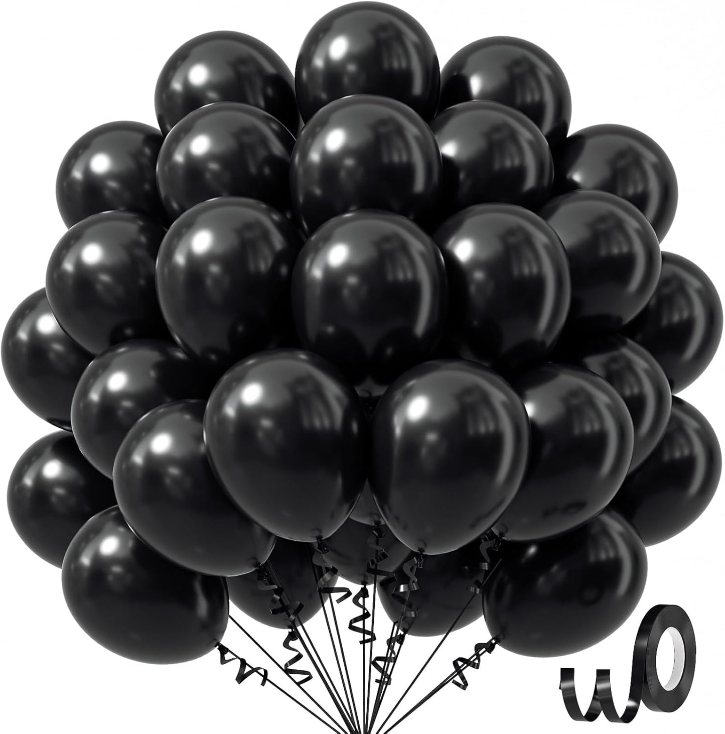 Black Balloons 12 Inch, Black Latex Balloons 50Pcs Party Balloons for Graduation Halloween Birthday Party Decorations