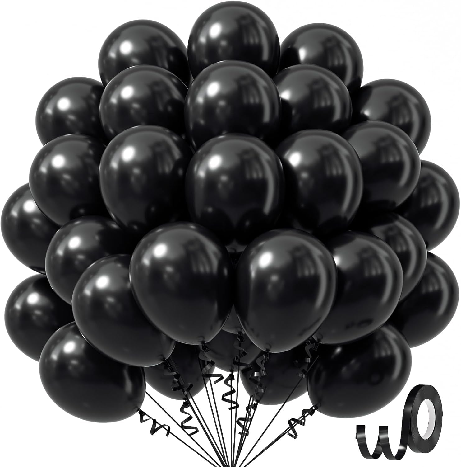 Black Balloons 12 Inch, Black Latex Balloons 50Pcs Party Balloons for Graduation Halloween Birthday Party Decorations