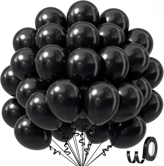 Black Balloons 12 Inch, Black Latex Balloons 50Pcs Party Balloons for Graduation Halloween Birthday Party Decorations
