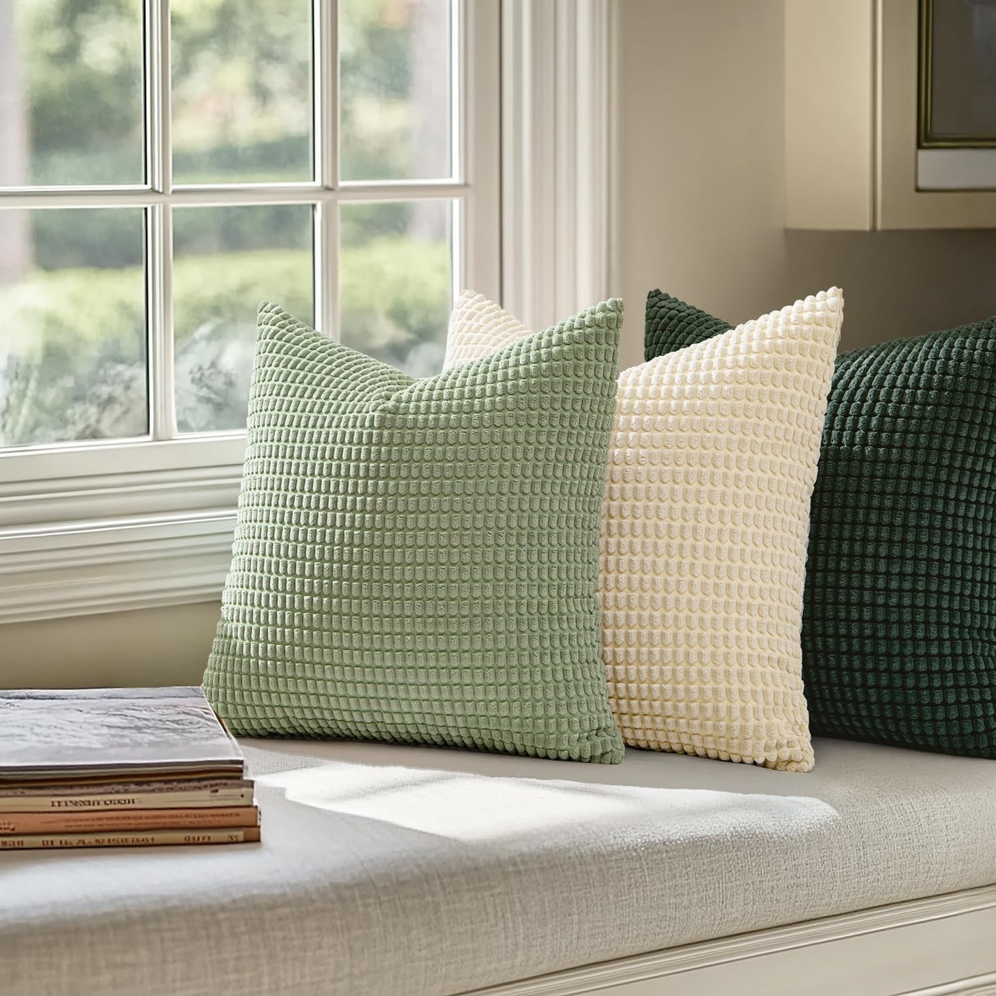 Pack of 2 Pillow Covers 18X18 Inch Granules Soft Corduroy Christmas Decorative Throw Pillow Covers for Couch Cushion Sofa Bedroom Living Room, Dark Green