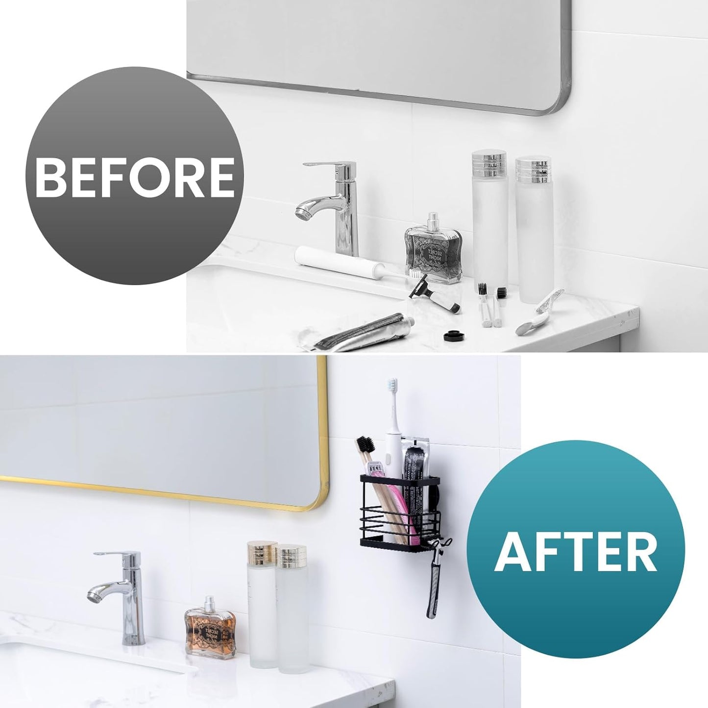 Patented Suction Cup Toothbrush Holder, Stainless Steel Anti-Puddling Shower Toothbrush Holder, No Drilling Removable Organizer for Bathroom Toothpaste, Razor, Kitchen and Office Items, Black