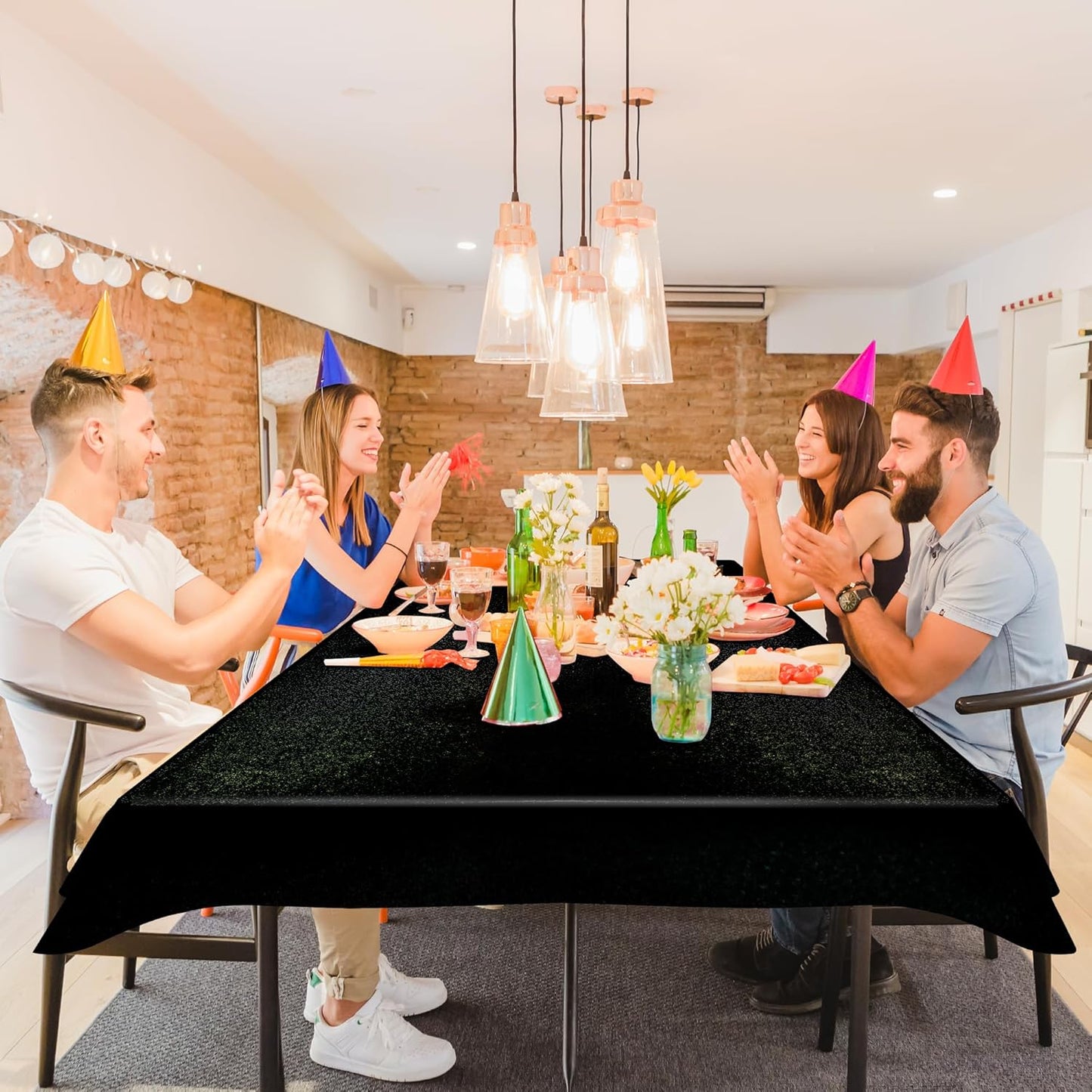 Black Holographic Laser Tablecloth - Galaxy Space Design, 40 x 108 Inches, Shimmering Star Table Cover for Halloween, Birthday, Graduation, and Neon Party Supplies - Disposable Plastic Foil Table Decor