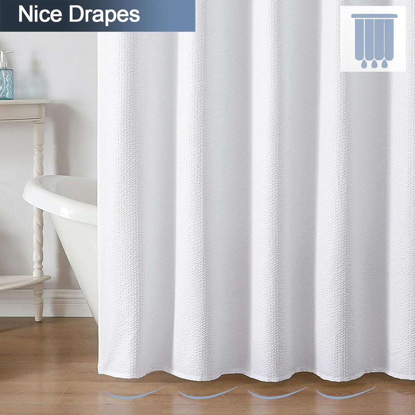 White Stall Shower Curtain for Bathroom, 3D Embossed Textured Fabric Small Shower Curtain for Narrow Stall Size, Machine Washable Water Resistance, Hotel Style, 36" W X 72" L, White