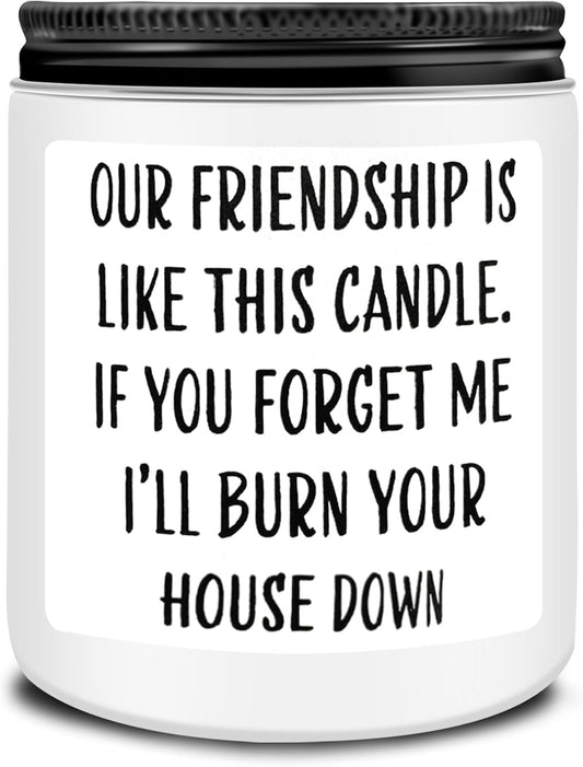Friends Birthday Christmas Gifts for Women, Friend Funny Scented Soy Candles Gift, Our Friendship White Candle Premium Lavender Scent