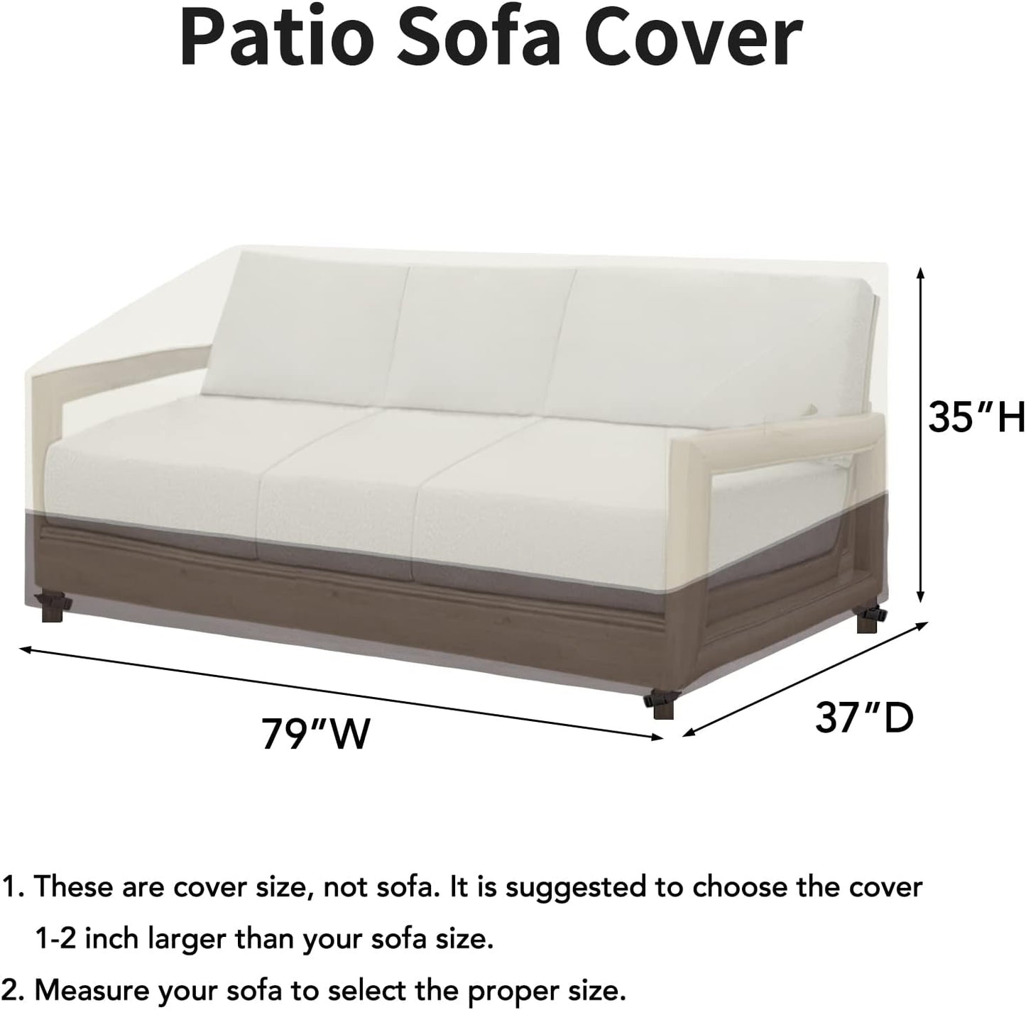 Patio Sofa Cover UV Resistant Outdoor Couch Cover Bicolor Patio 3-Seater Bench Cover Waterproof Outdoor Furniture Cover with Reflective Hemming (79Wx37Dx35H Inch, Beige/Brown)