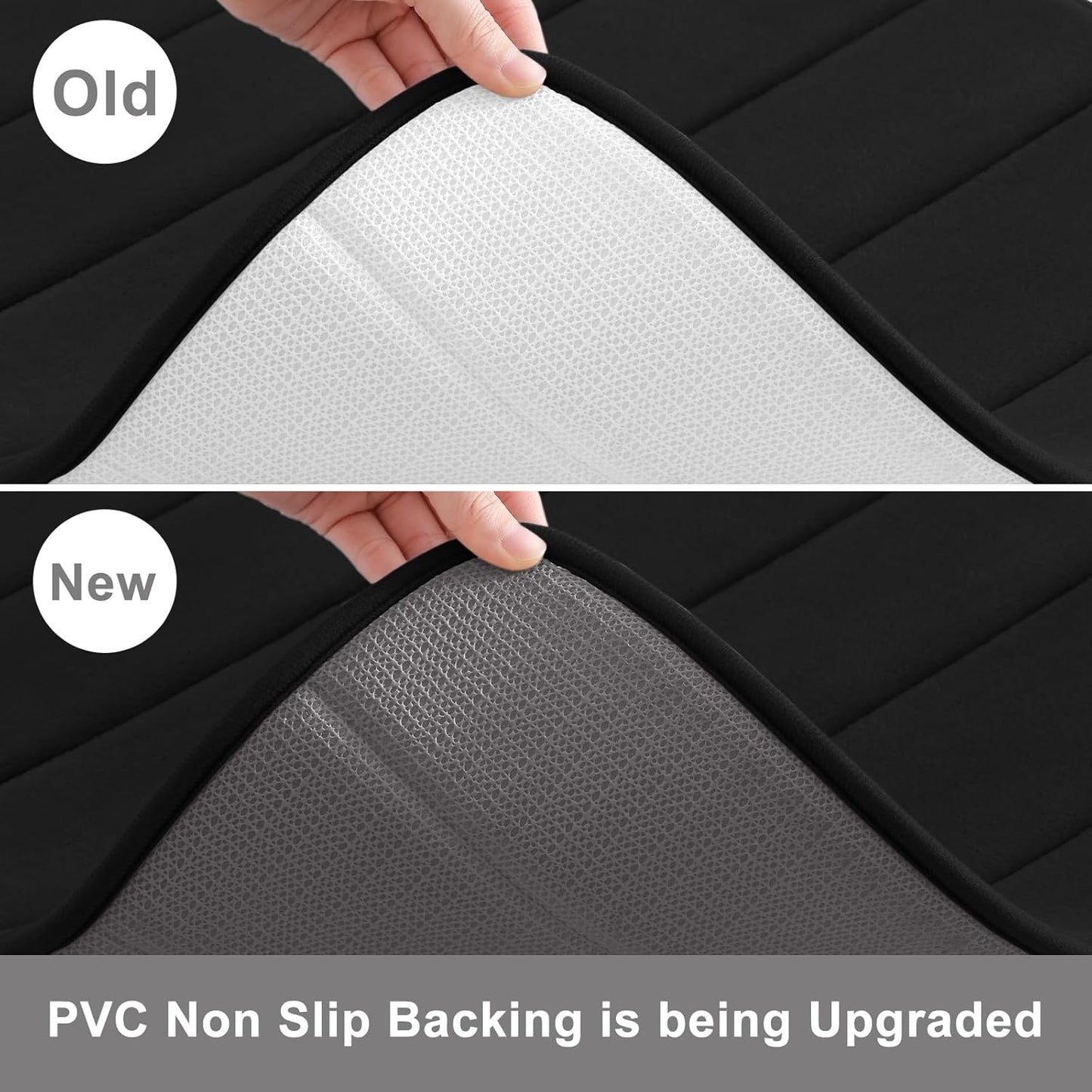 Bathroom Rug and Mat Set, 2 Piece Memory Foam Bath Mat Set, Machine Wash Dry, Soft Non Slip Absorbent Bath Rug for Bathroom, Shower and Tub (30" X 20"+24" X 16", Black)