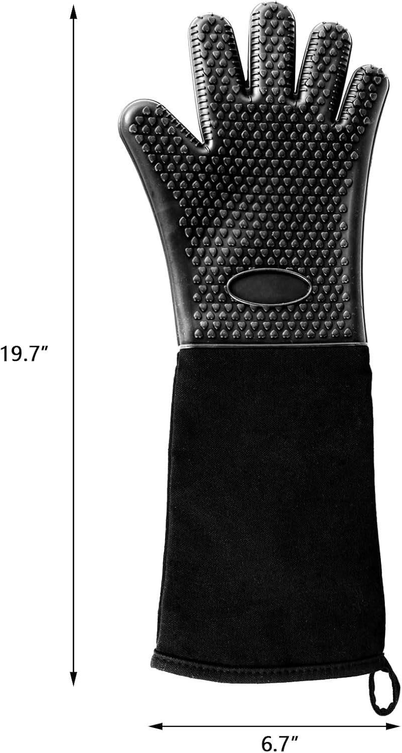 1 Pair 19.7 Inch Extra Long Silicone Oven Mitts, Heat Resistant Oven Gloves with Quilted Liner Non-Slip Textured Grip Perfect for BBQ, Baking, Cooking and Grilling (Black)