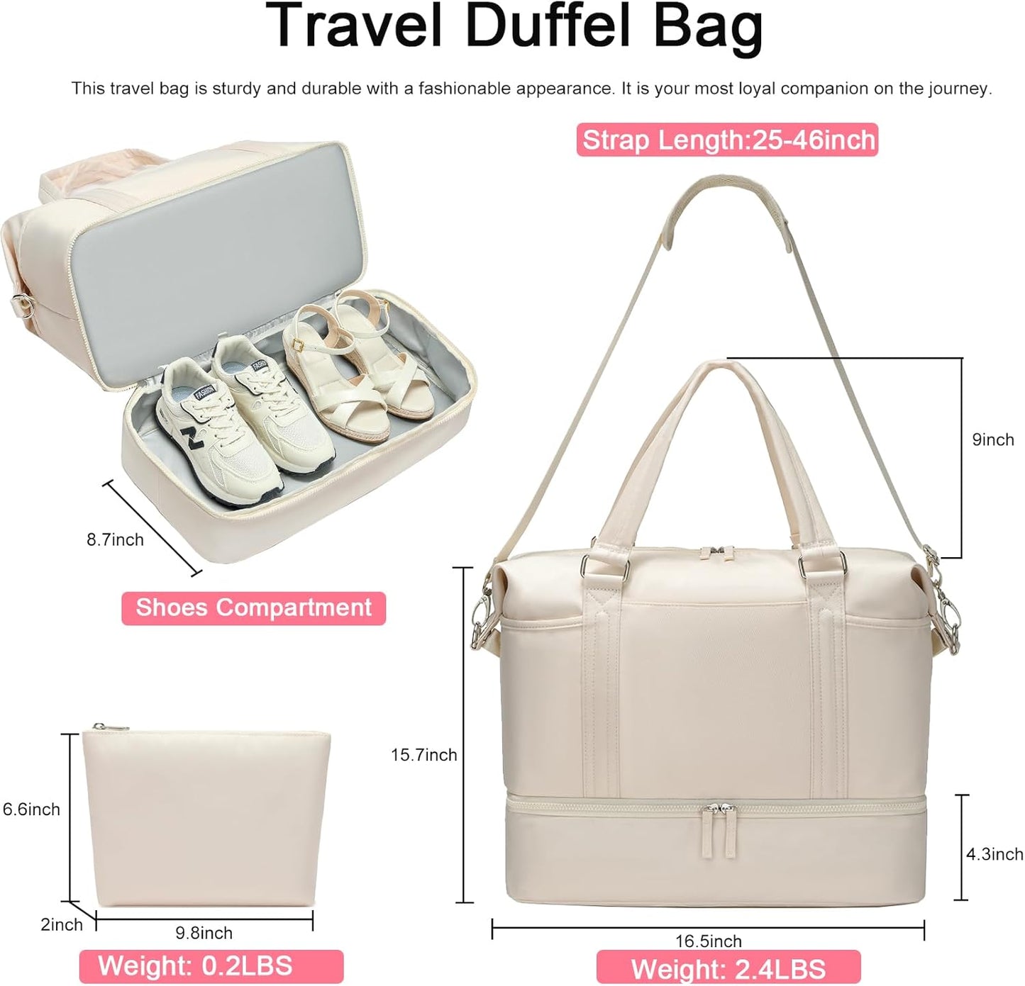 Travel Weekender Bag for Women Carry-On Tote Bag with Shoe Compartment Duffle Overnight Bag