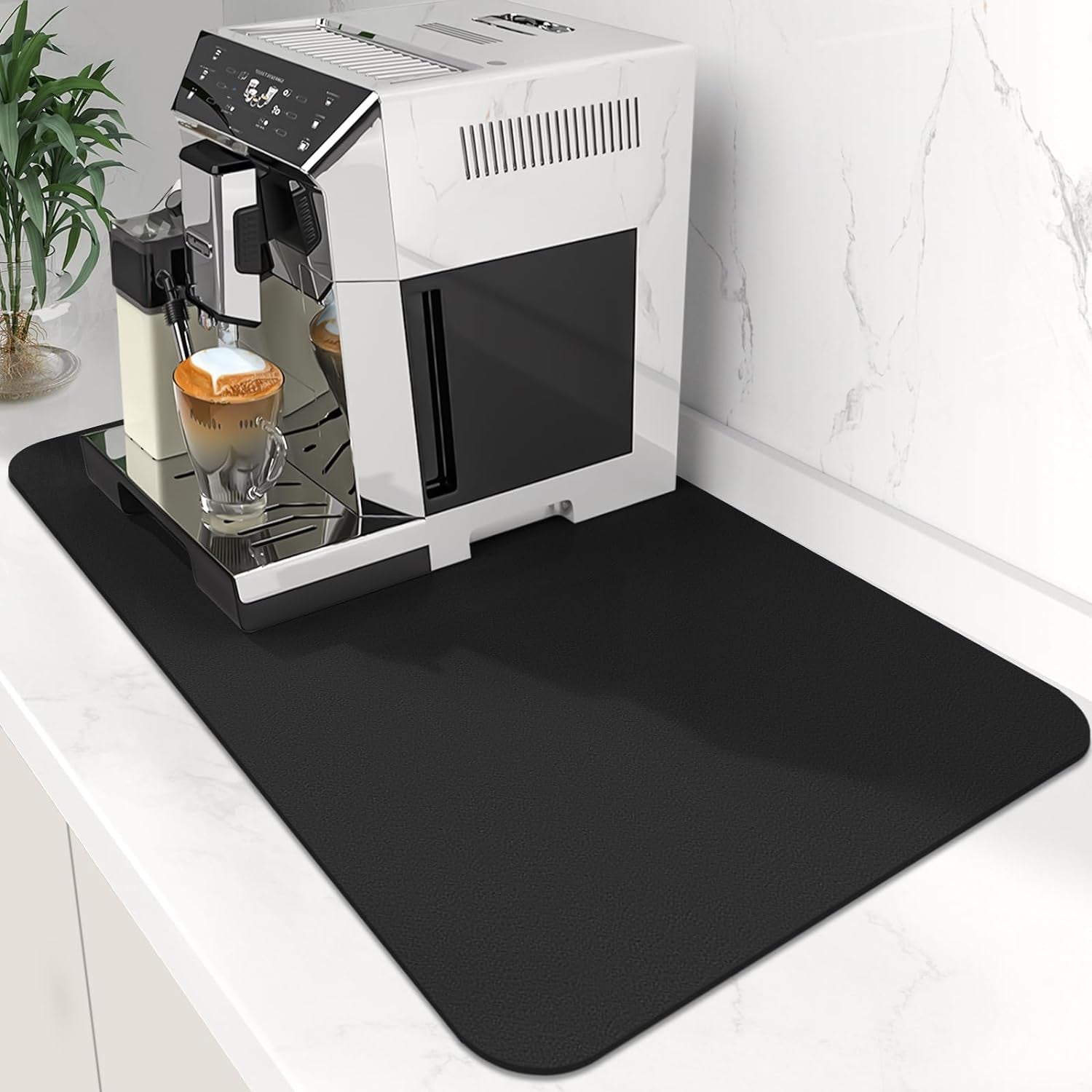 Coffee Mat Super Absorbent Dish Drying Mat Coffee Bar Accessories Match with Machine Large Drying Mats for Kitchen Counter 12" W X 19" L, Black