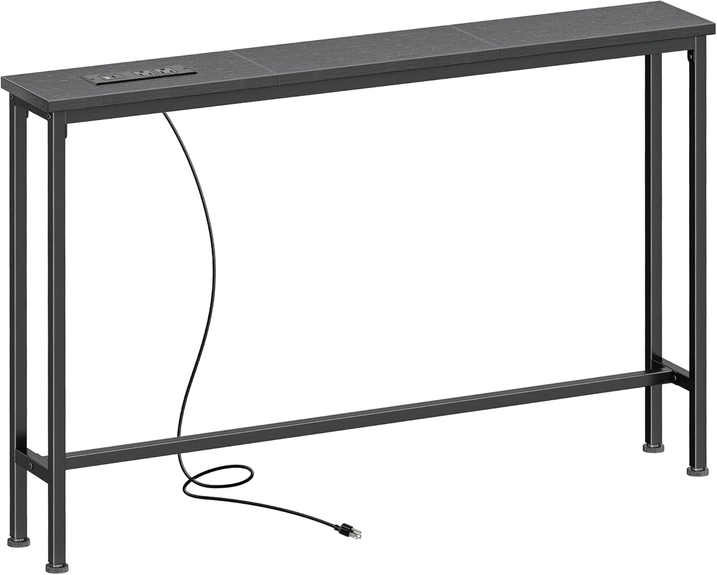 5.9-Inch Console Table with Integrated Outlet, Metal Frame Sofa Table for Living Room, Dimensions: 5.9 x 39.4 x 29.1 Inches, Black