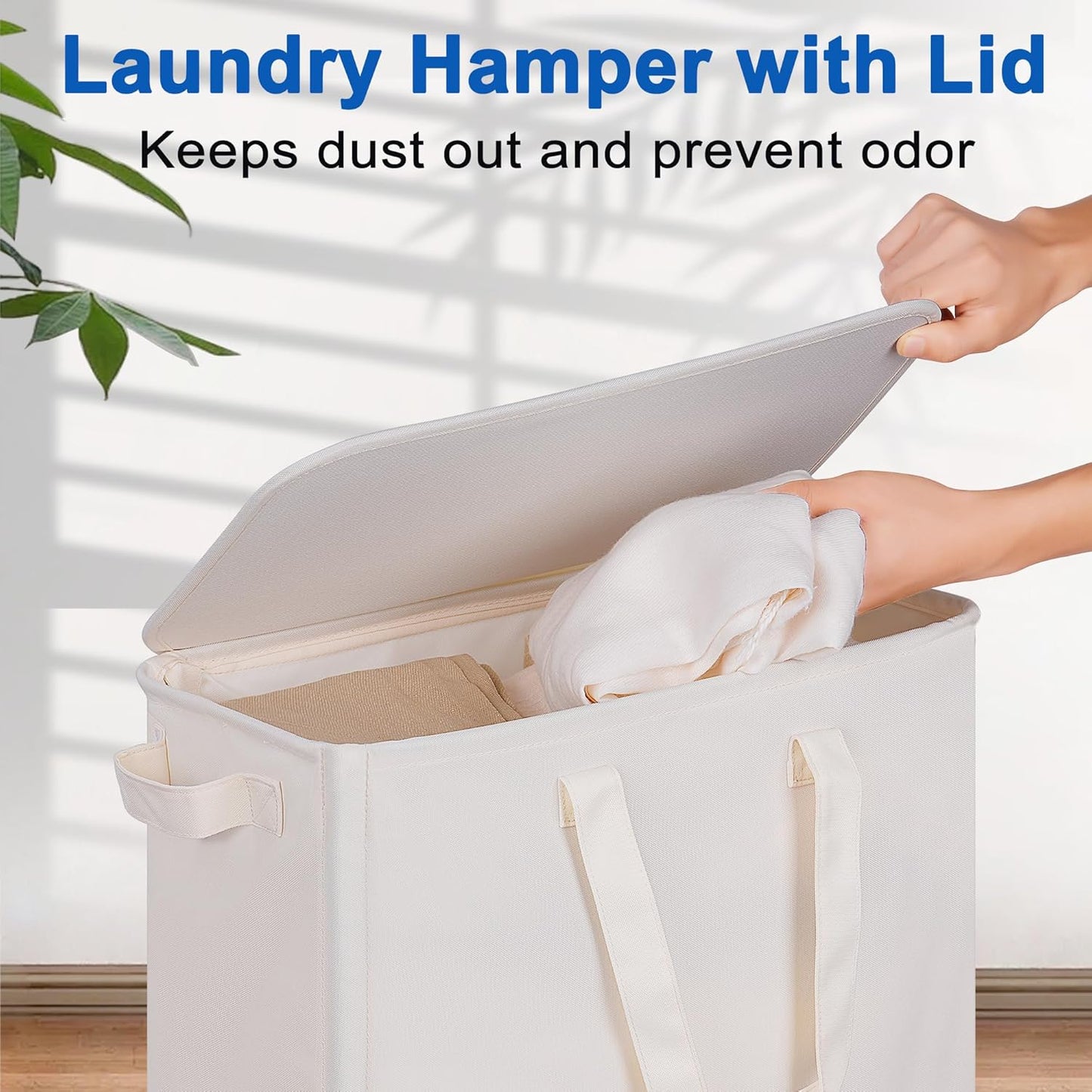 Slim Laundry Hamper with Lid and Wheels, Small Rolling Laundry Basket with Handle for Small Spaces, Tall Dirty Clothes Hampers for Dorm, Bathroom and Bedroom, 75L, Beige