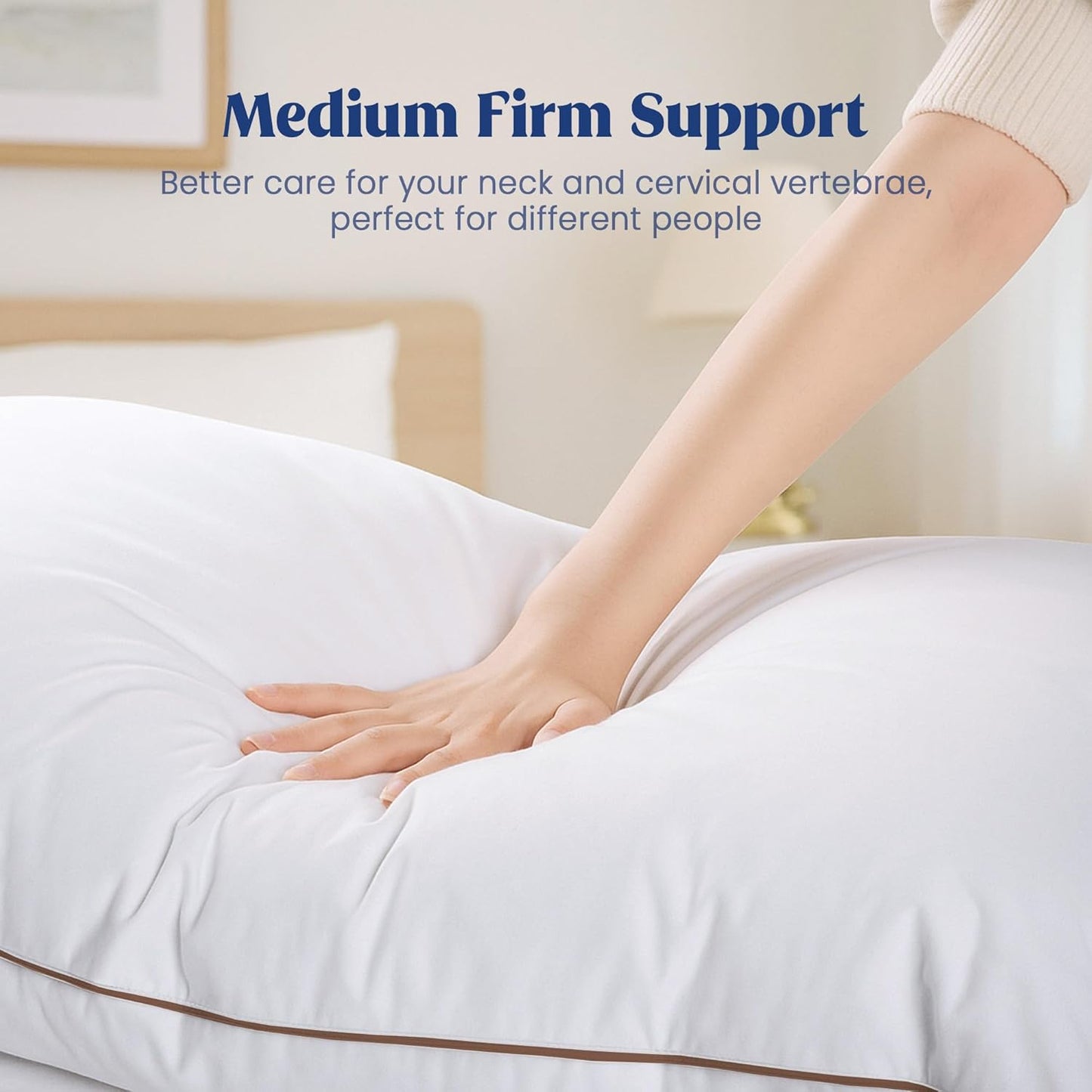 ® Goose Feather down Pillows King Size Set of 2, Soft Fluffy Luxury Hotel Collection Pillow, 100% Cotton Cover, Medium Firm Bed Pillow for Back, Stomach or Side Sleeper.