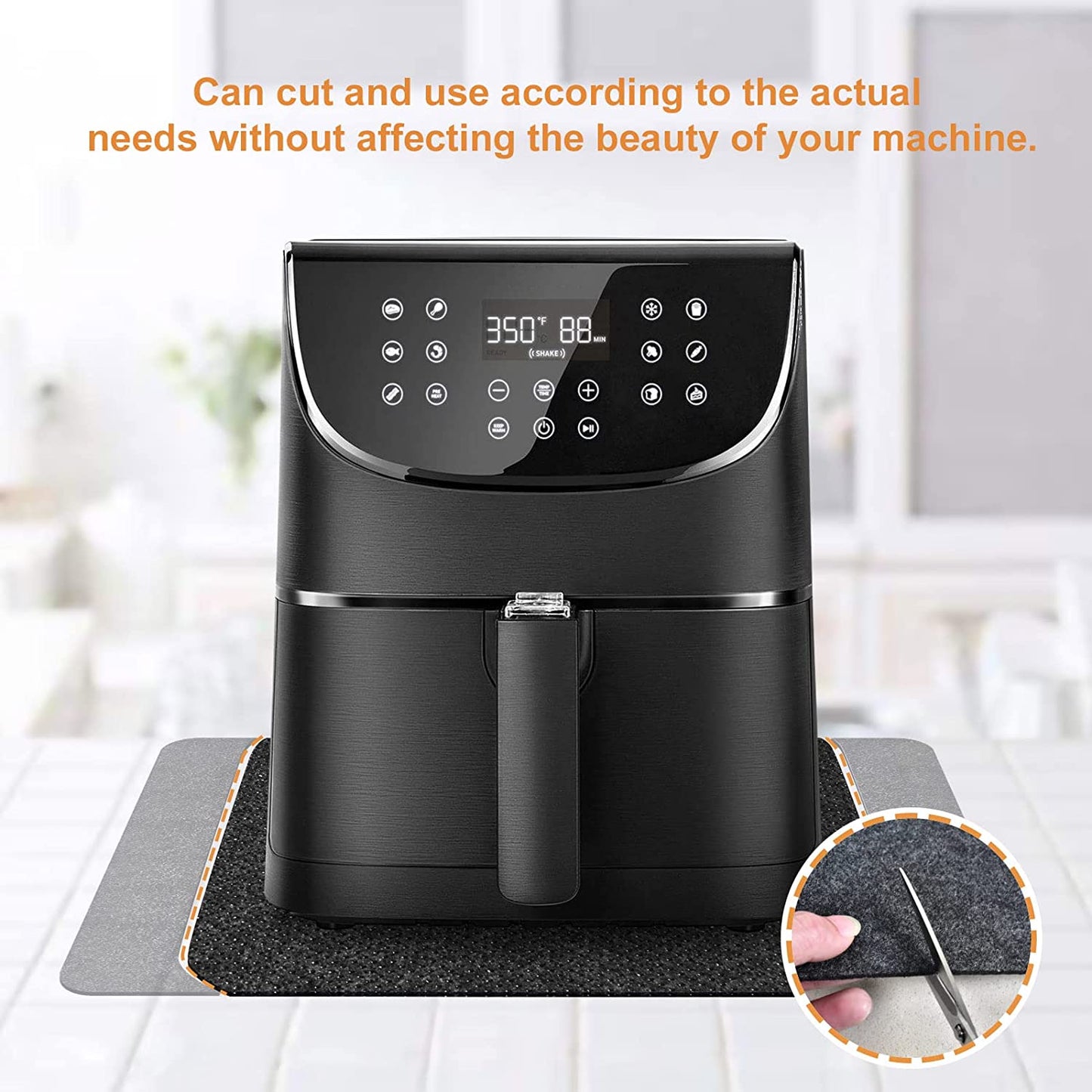 2 Pcs Heat Resistant Mat for Air Fryer, Coffee Maker, Toaster - Black Rectangular Felt & Silicone Countertop Protector with Sliding Function