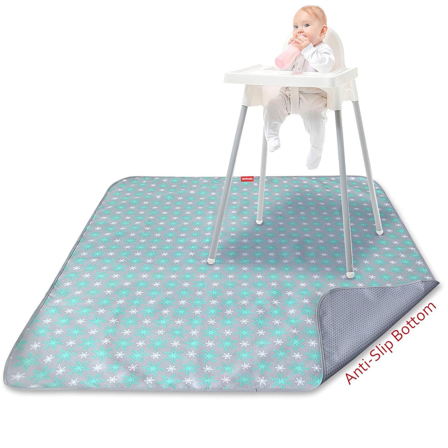 Splat Mat for under High Chair Mat, Mealtime Baby Art/Crafts/Playtime, anti Slip Waterproof Splash Machine Washable Portable Picnic Floor Feeding Table Cloth, 42X46 Inch