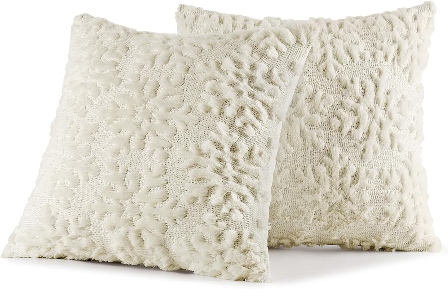 Christmas Cream White Throw Pillow Covers Snowflakes Decorative 18×18 Inch Faux Wool Winter Festival Couch Pillow Covers Set of 2 Farmhouse Holiday Home Decors for Sofa Livingroom Bed