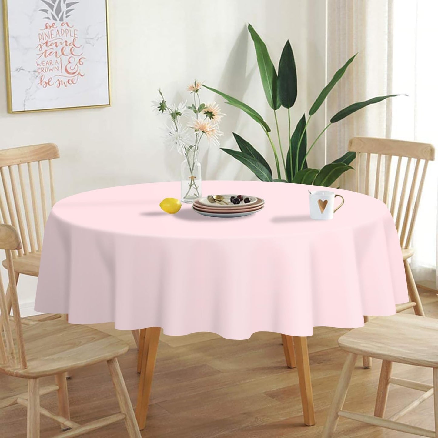 Pink round Tablecloth 2 Pack, 84 Inch Plastic Table Cloth Disposable for Parties
