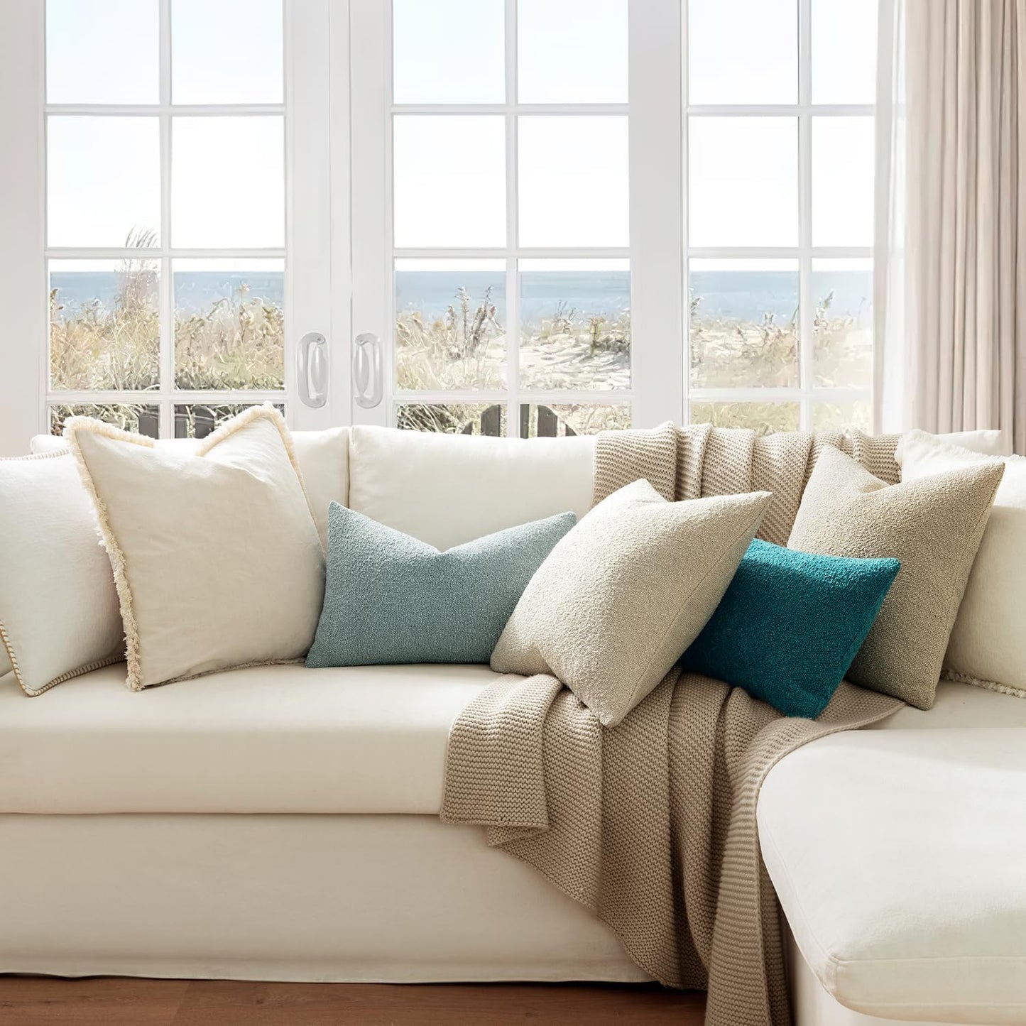 Textured Boucle Lumbar Throw Pillow Cover in Teal - Decorative Soft Cushion Case for Couch, Chair, and Bedroom - 12x20 Inch, Single Pack