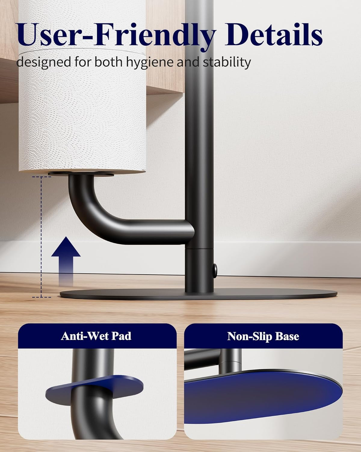Toilet Paper Holder Stand - Spacious Toilet Paper Storage for 4 Rolls, Rustproof Bathroom Organizers and Storage with Shelf for Phone & Small Items, 9.1"×5.8"×27.6", Black